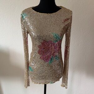 NWT FREE PEOPLE Sequin Floral Long Sleeve Top SIZE SMALL